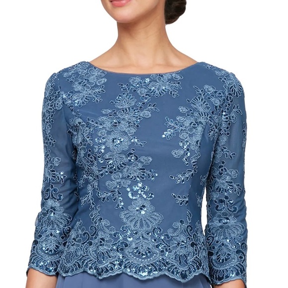 Alex Evenings 81171579 Mother of the Bride Tea Length Dress Vintage Blue - Picture 5 of 10